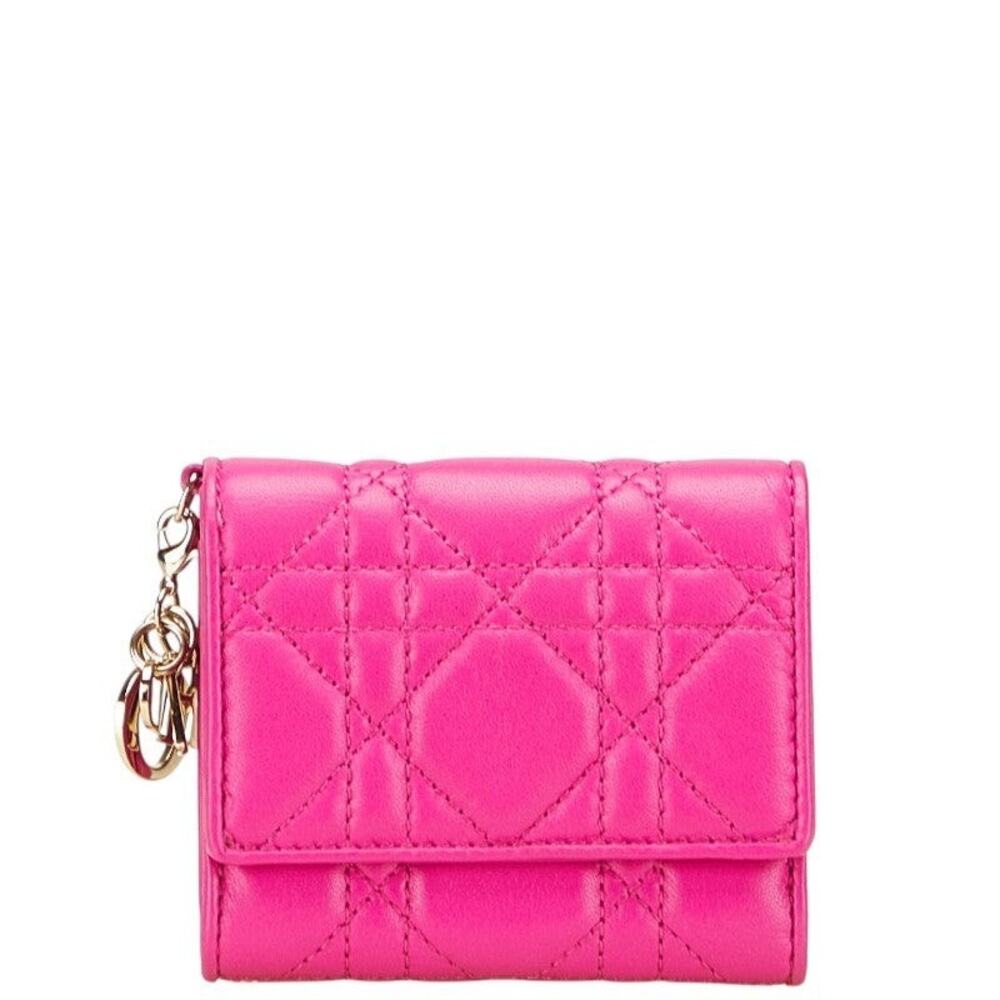Dior Cannage Lady Dior Lotus Leather Trifold Wallet Pink